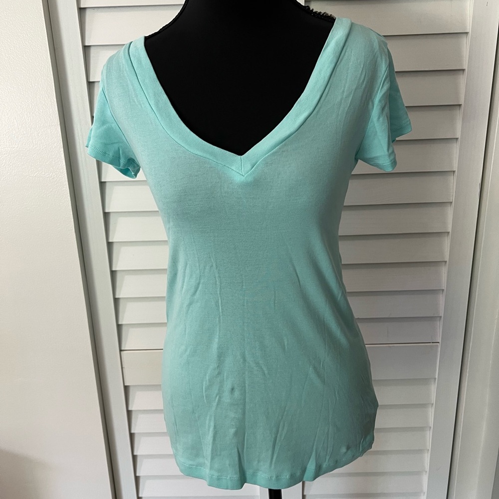 Aqua V-Neck Short Sleeve Women's Top